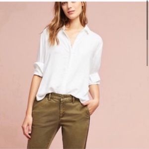 Anthropologie // Cloth + Stone White, High Low Hem Button Down